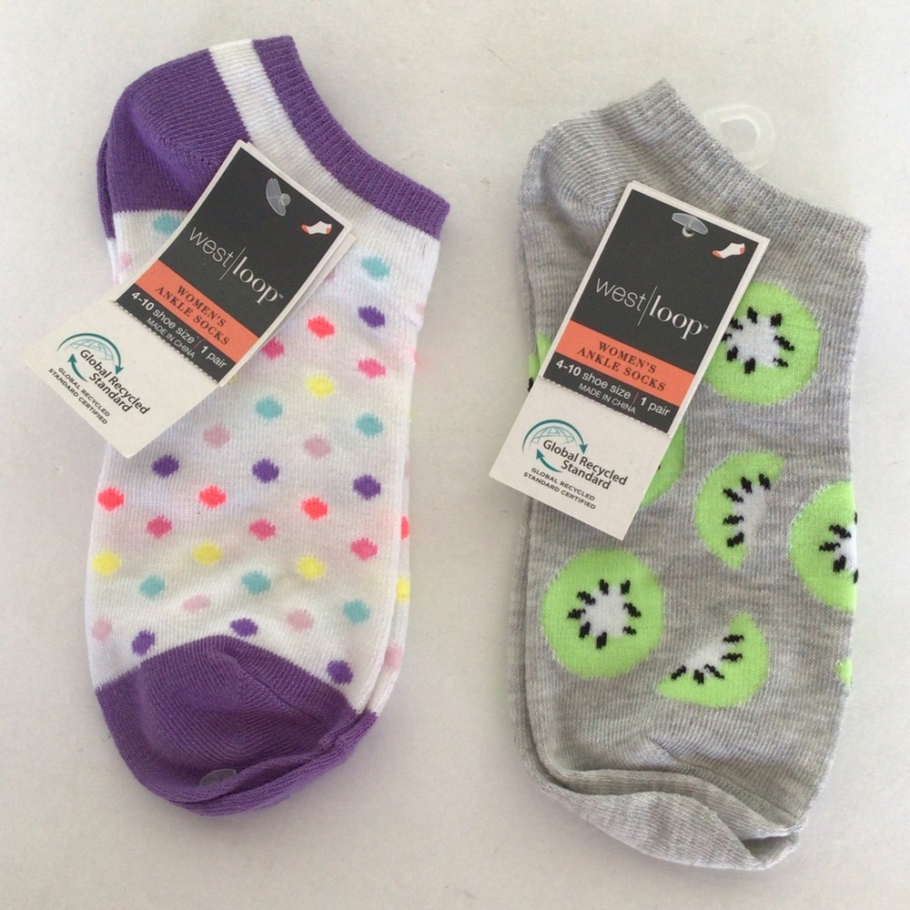 WEST LOOP KIWI AND POLKA DOT ANKLE SOCKS. NWT SET OF TWO PAIRS